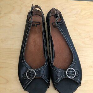 CULTURE PHIT Black White Peep Toe Sling Back Leather Flats Women's EU 42 W US 11